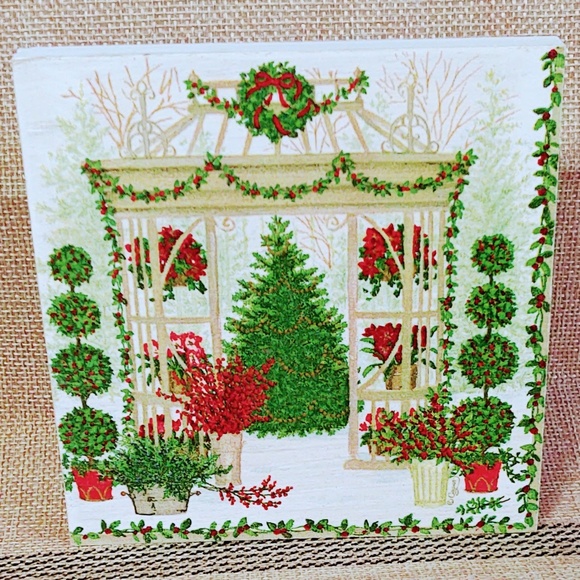 HANDCRAFTED TIERED TRAY DECOR/MINI WOOD SIGN/CHRISTMAS GARDENS DECOUPAGE DECOR - Picture 1 of 1